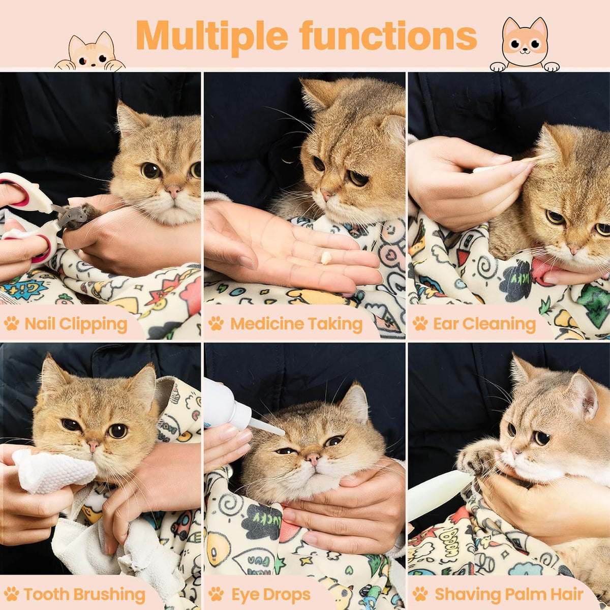 21.7" Cat Grooming Wrap Cat Wrap for Cutting Nails M(Within 6lbs)