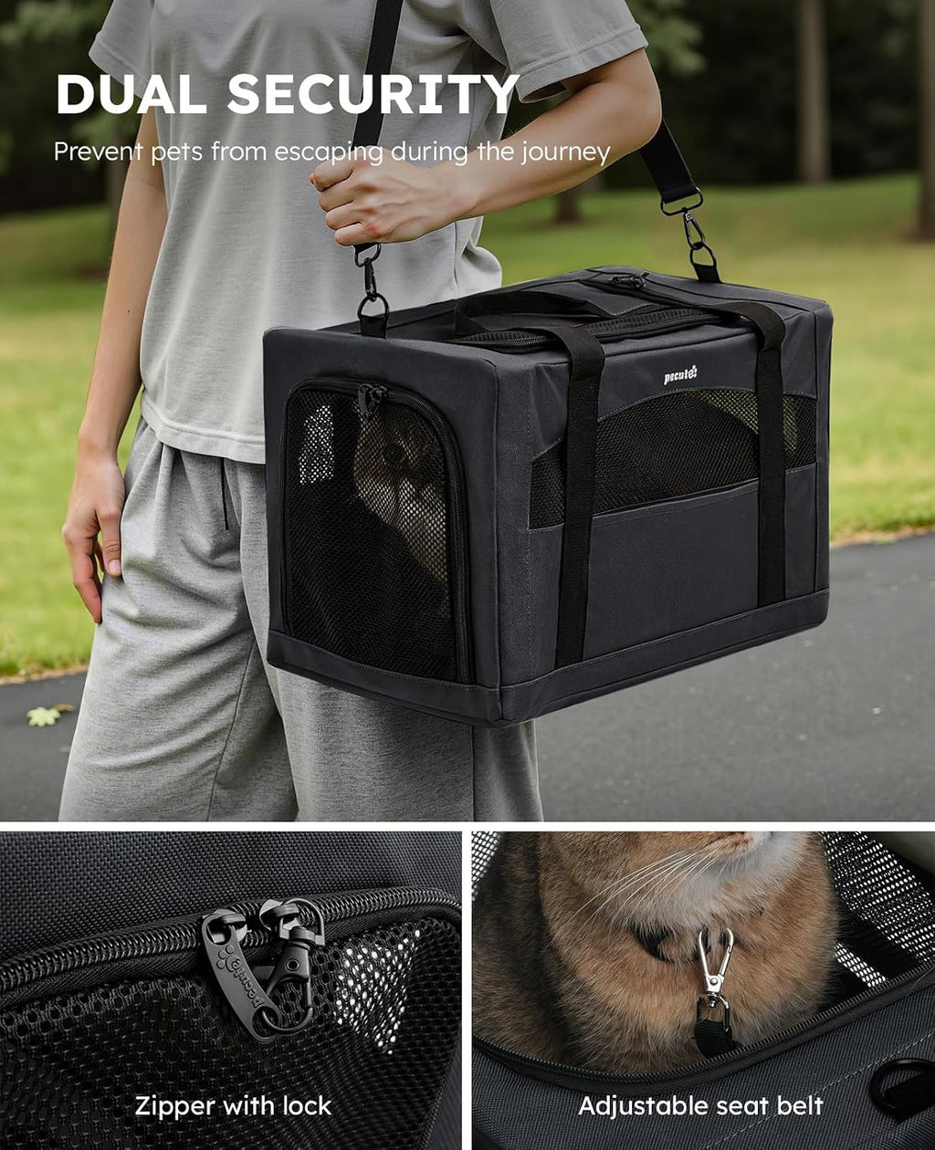 Pecute Cat Carrier Stable, Pet Carrier with Privacy Partition,Dark Gray
