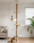 Aechonow 9ft Floor to Ceiling Cat Tree for Large Cats, 5'' Deep Hammock
