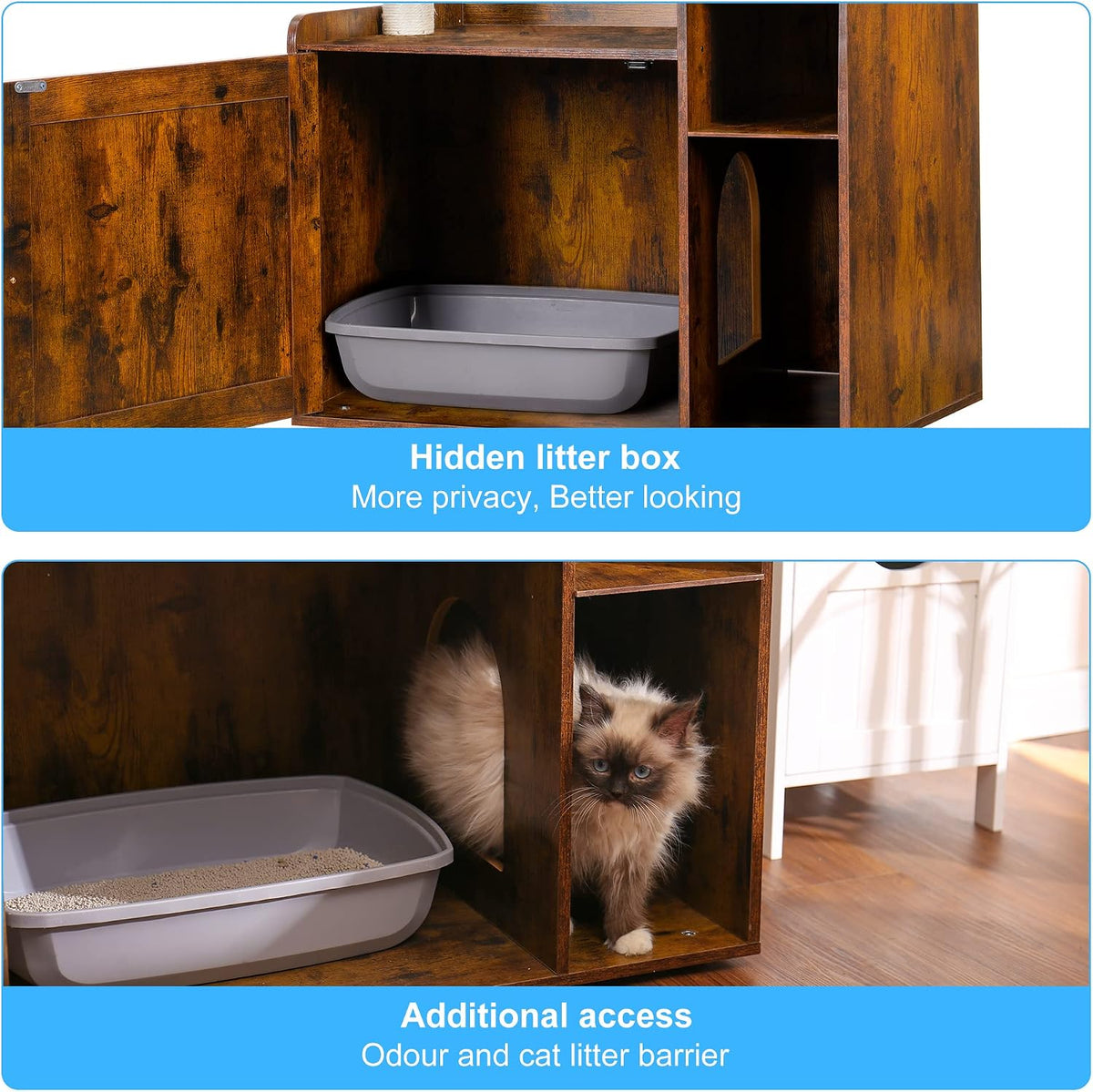 Hey-brother Cat Tree Tower, Food Station, XL Litter Box Enclosure, MPJ101SR