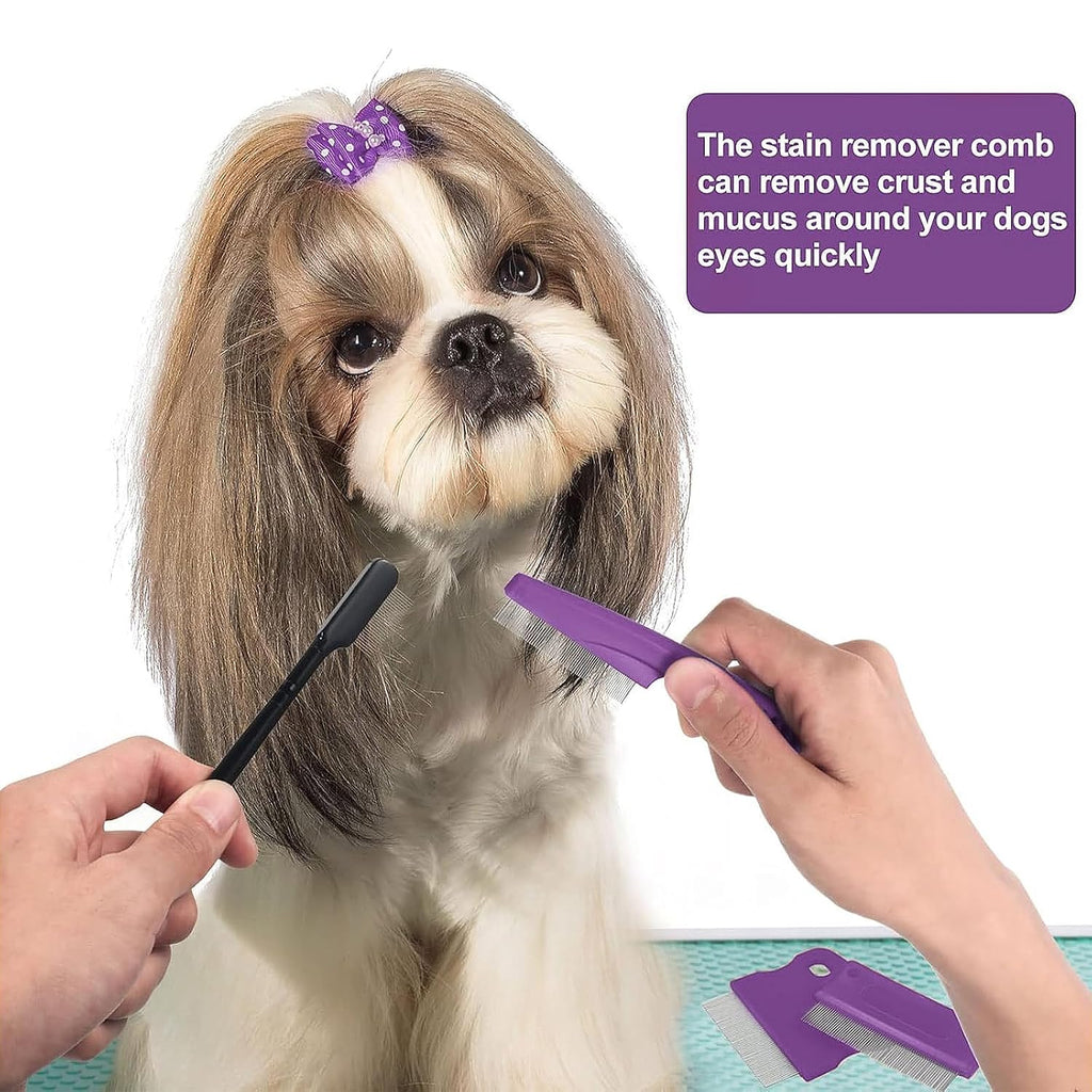 Fullhawl 5 Pcs Dog Eye Combs Tear Stain Remover Combs, Purple, Black