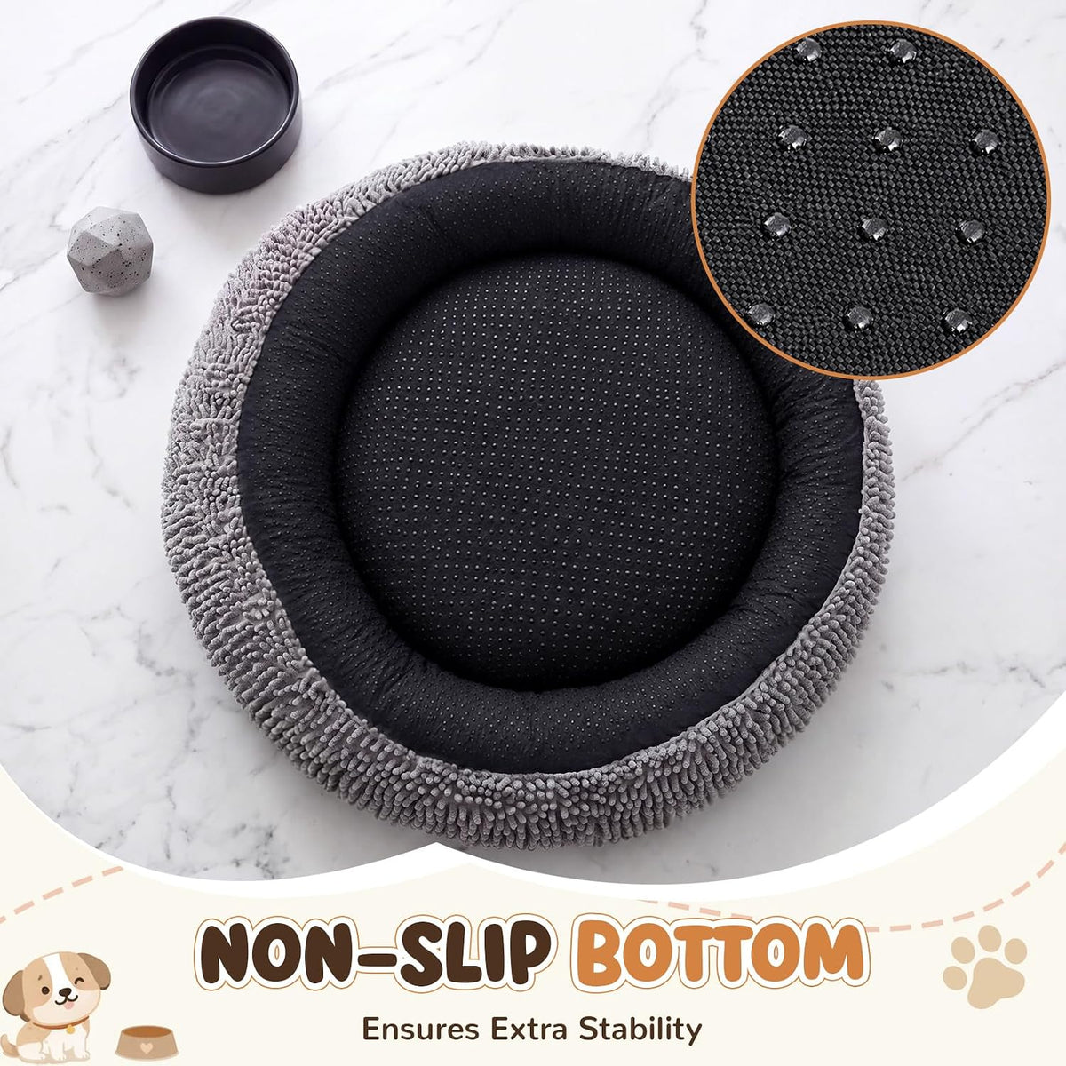Leinuosen 30 Inch Chenille Donut Dog Bed with Backrest for Dogs & Cats