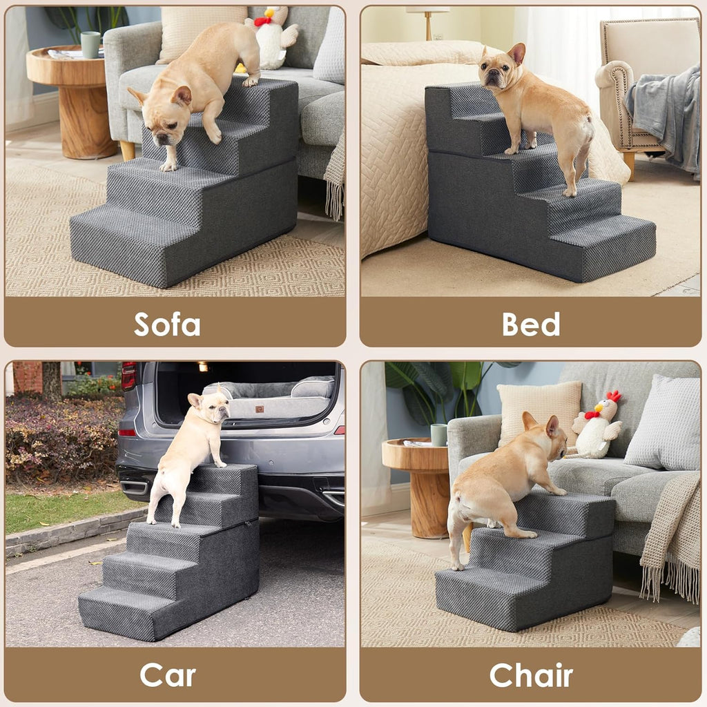 EHEYCIGA Dog Stairs for High Bed 22.5" H, 5-Step Dog Steps, Grey
