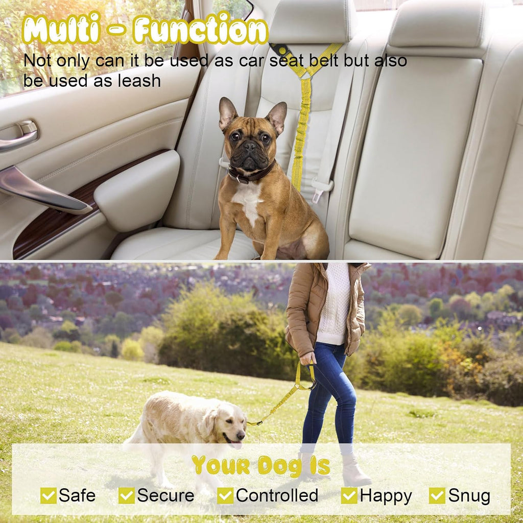 BWOGUE Dog Seat Belt for Car, Headrest Restraint Bungee Lead, Yellow