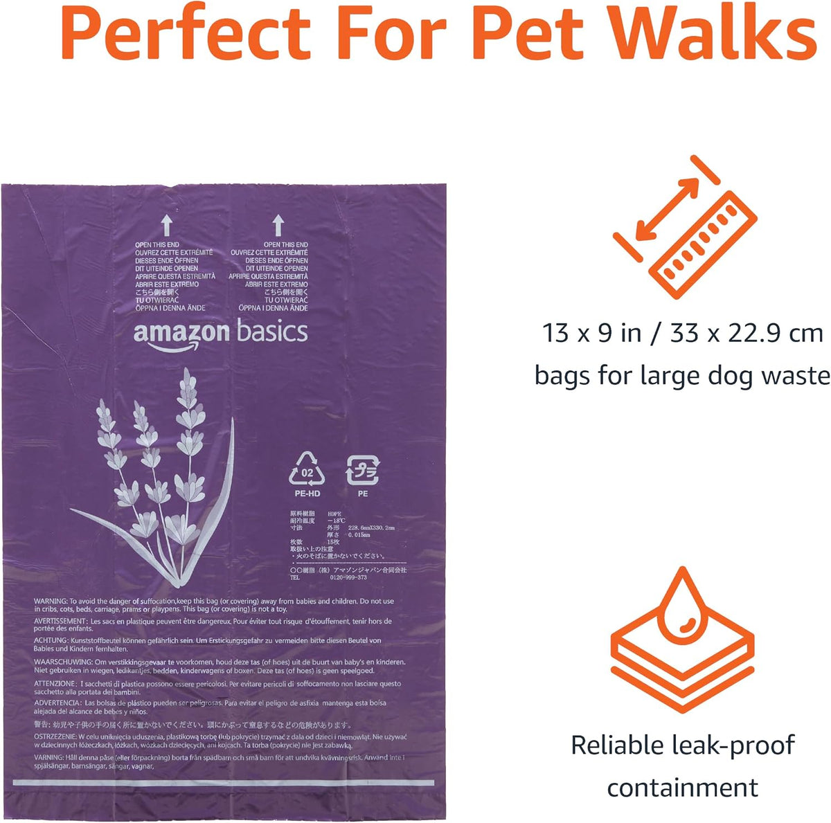 Amazon Basics Premium Lavender Scented Standard Dog Waste Bags, 900 bags,15 Count (Pack of 60)
