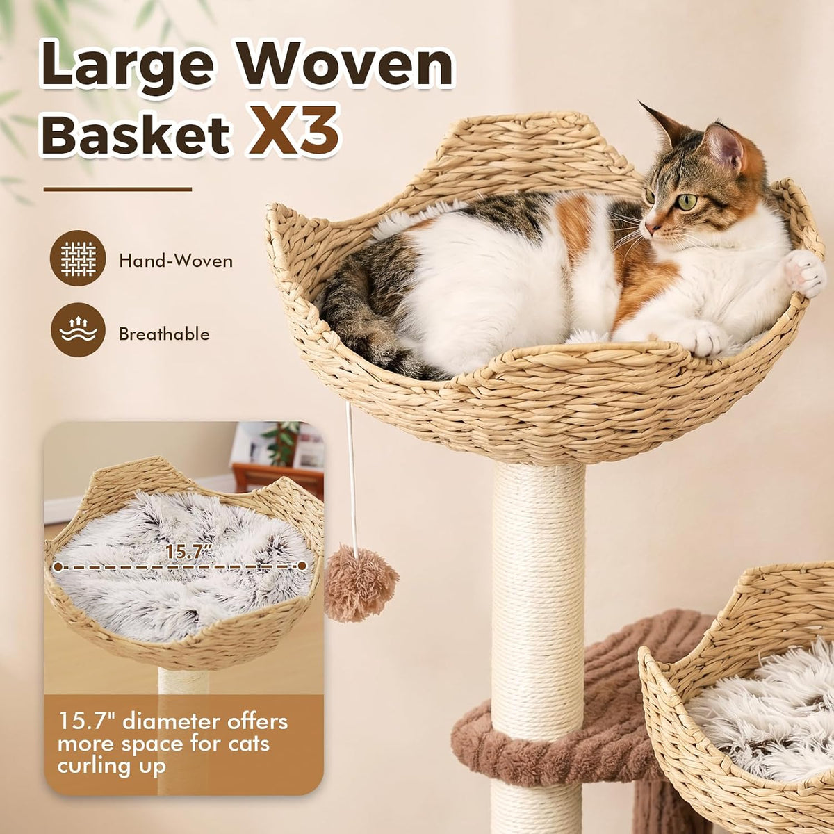PAWZ Road Modern Cat Tree with Baskets, 44" Cat Tower for Indoor Cats,Brown