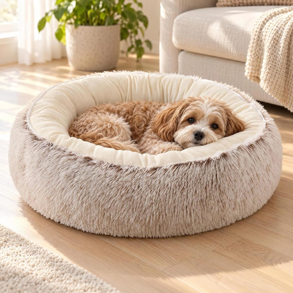 Calming Donut Pet Bed, Brown 19.7in for Cats Small Medium Dogs