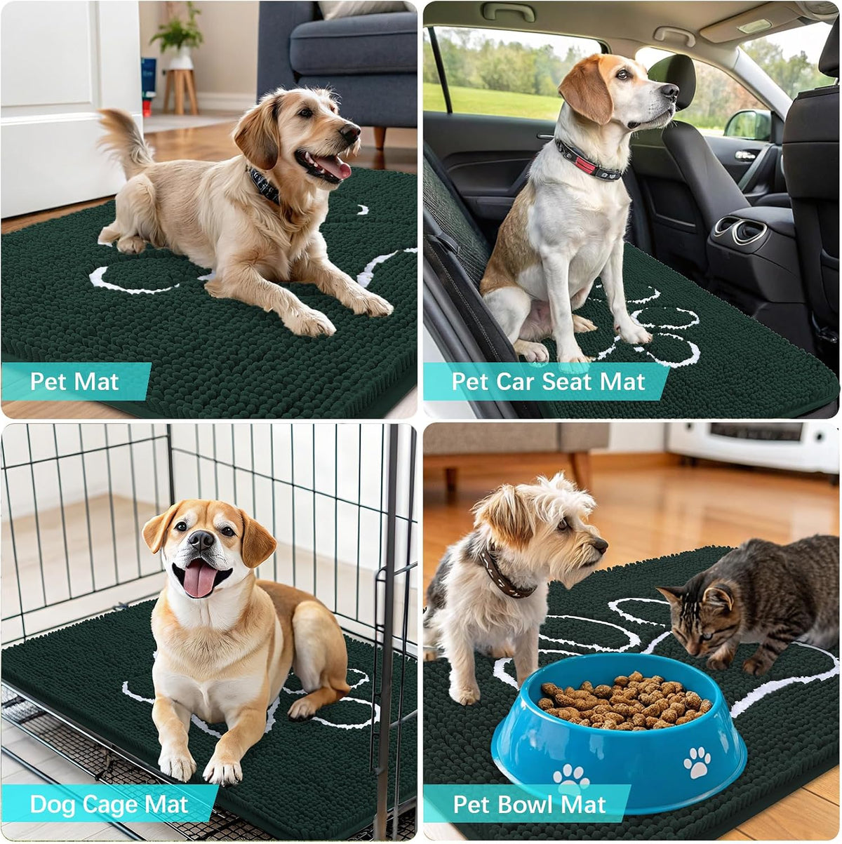 OLANLY Dog Door Mat for Muddy Paws 40x32, Paw Print Design Chenille Mud Mat
