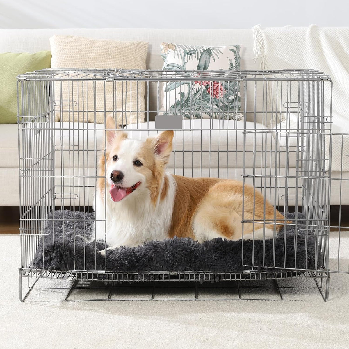 Large Dog Bed Crate Pad 36", Washable Plush Pet Mat Sleeping Dark Grey