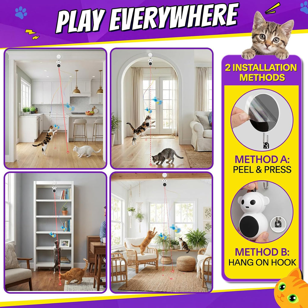 2-in-1 Interactive Laser Pointer Cat Toy & Flying Bird Wand for Indoor Cats