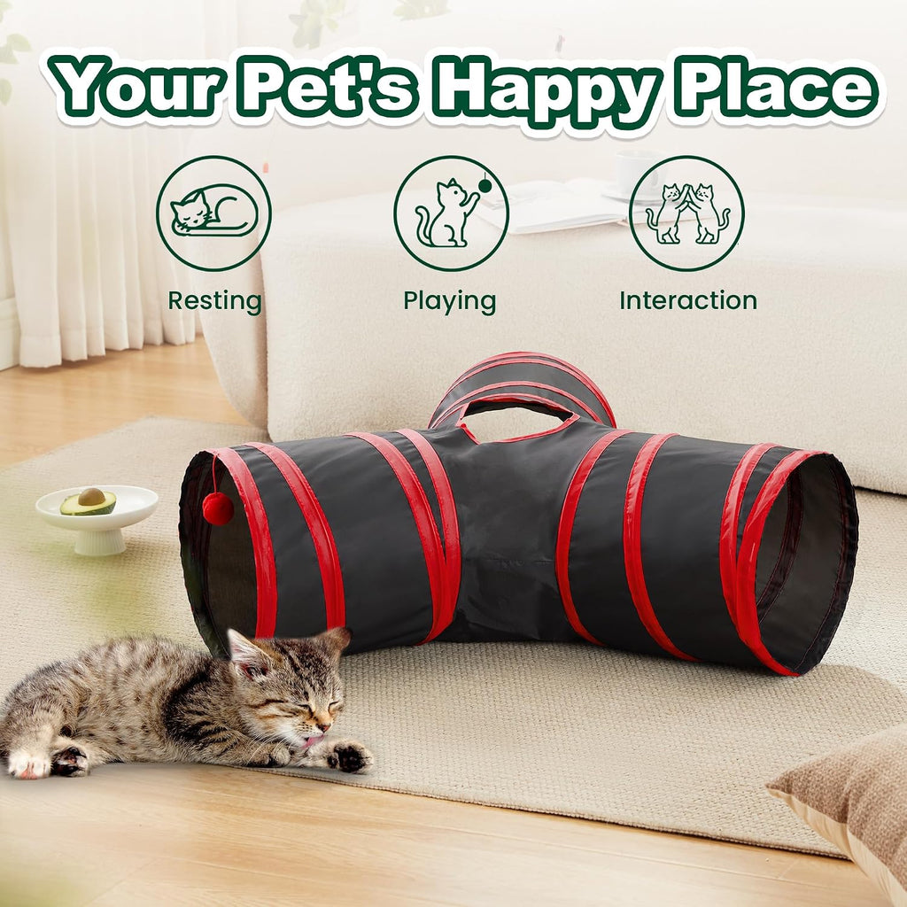 Love's cabin Cat Tunnel for Indoor Cats, 3-Way Collapsible Play Tunnel