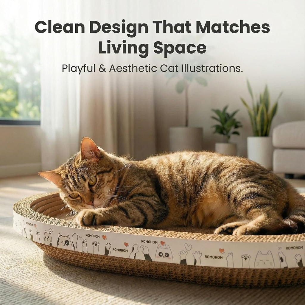 3 Pack Oval Cardboard Cat Scratcher & Lounger Bed, High-Density Cat Scratching Board & Lounge Bed, Ergonomic Scratch Pads for Indoor Cats Claws Care, Furniture Couch Protector from Cat Claws