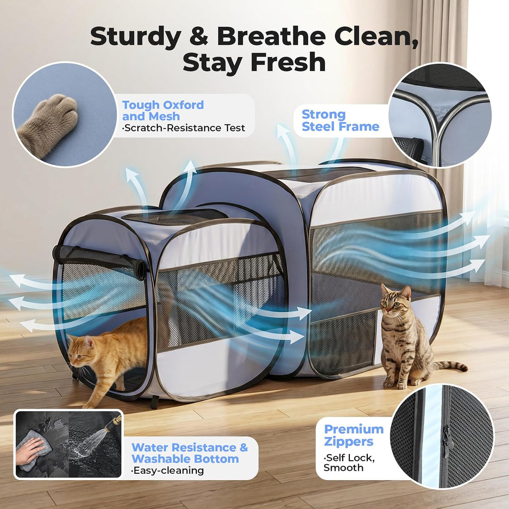 2-in-1 Portable Cat Dog Playpen, Detachable into 2 Separate Cages