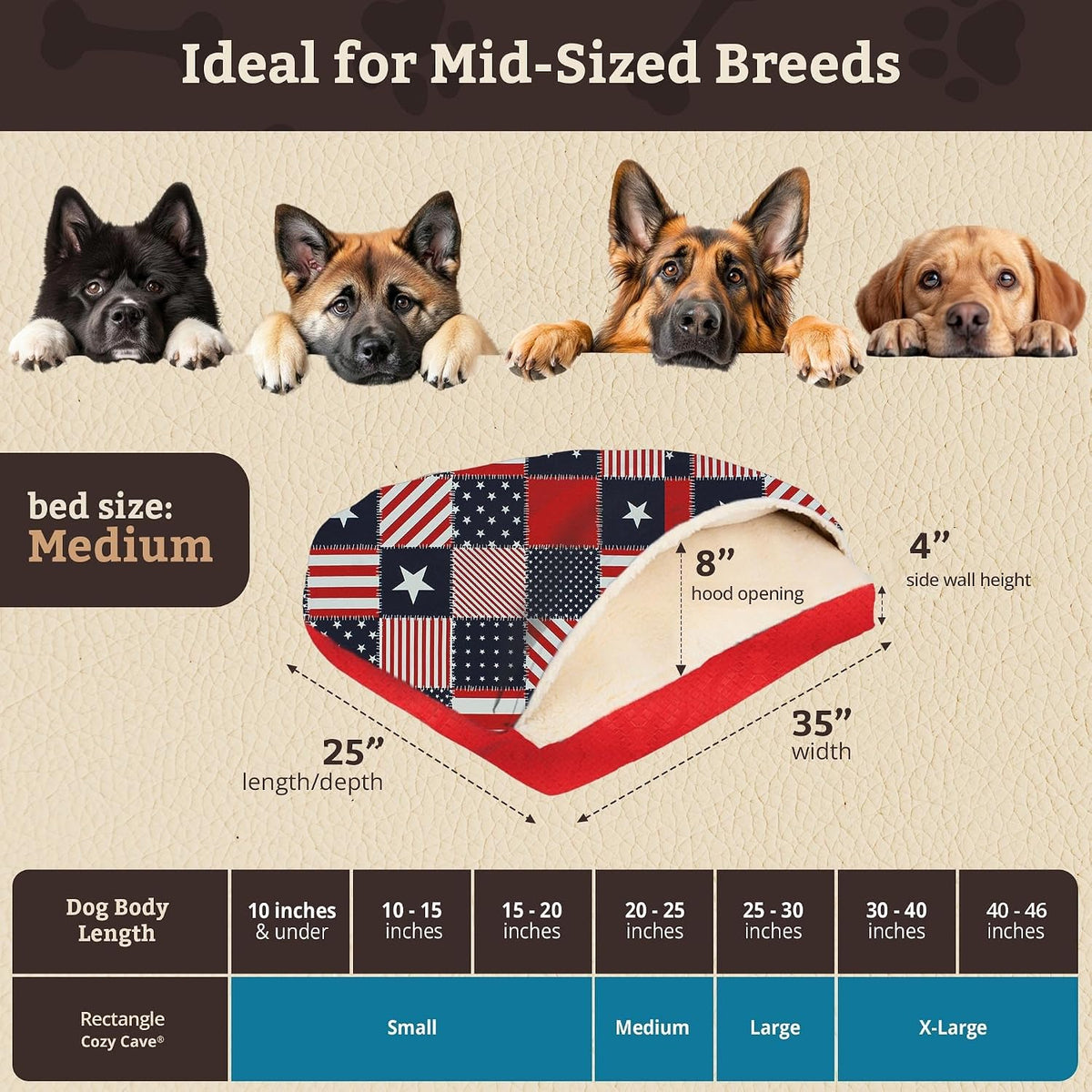 Snoozer Rectangle Cozy Cave Dog Bed, Hooded Dog Bed, Starpatch Diamond (M)