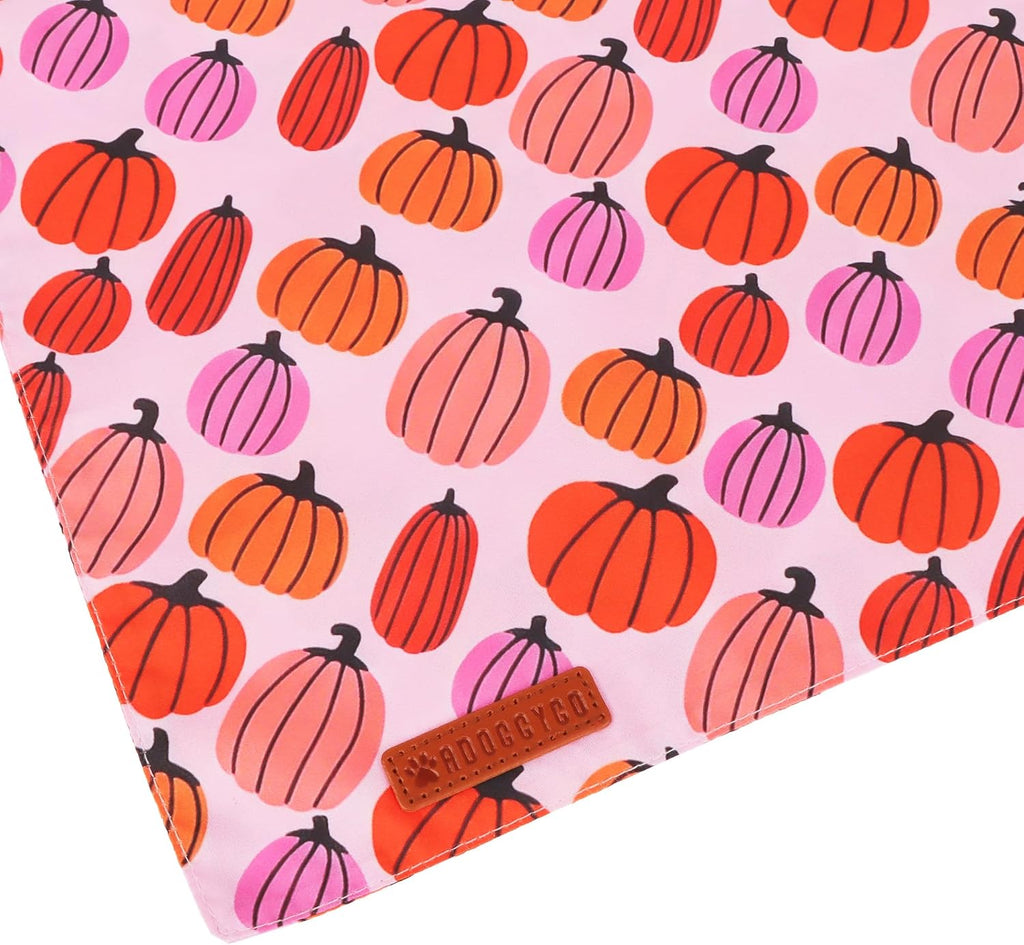 ADOGGYGO Fall Dog Bandanas Girl, Pink Bow Pumpkin Thanksgiving Bandana, L