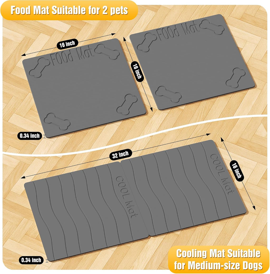 Double-Side 2 in 1 Pet Food Mat & Cooling Mat (Dark Grey, 31"*16")