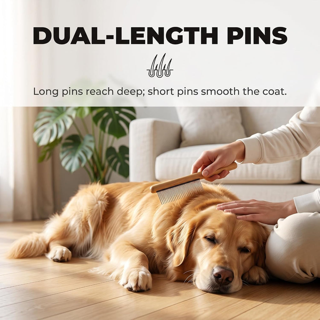 3-in-1 Long Pin Slicker Brush Set, Pet Grooming Kit, Black