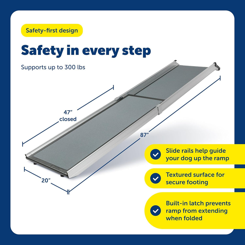 PetSafe Happy Ride Extra Long Telescoping Dog Ramp, Portable Pet Ramp for Cars, Trucks & SUVs with Adjustable Sizing