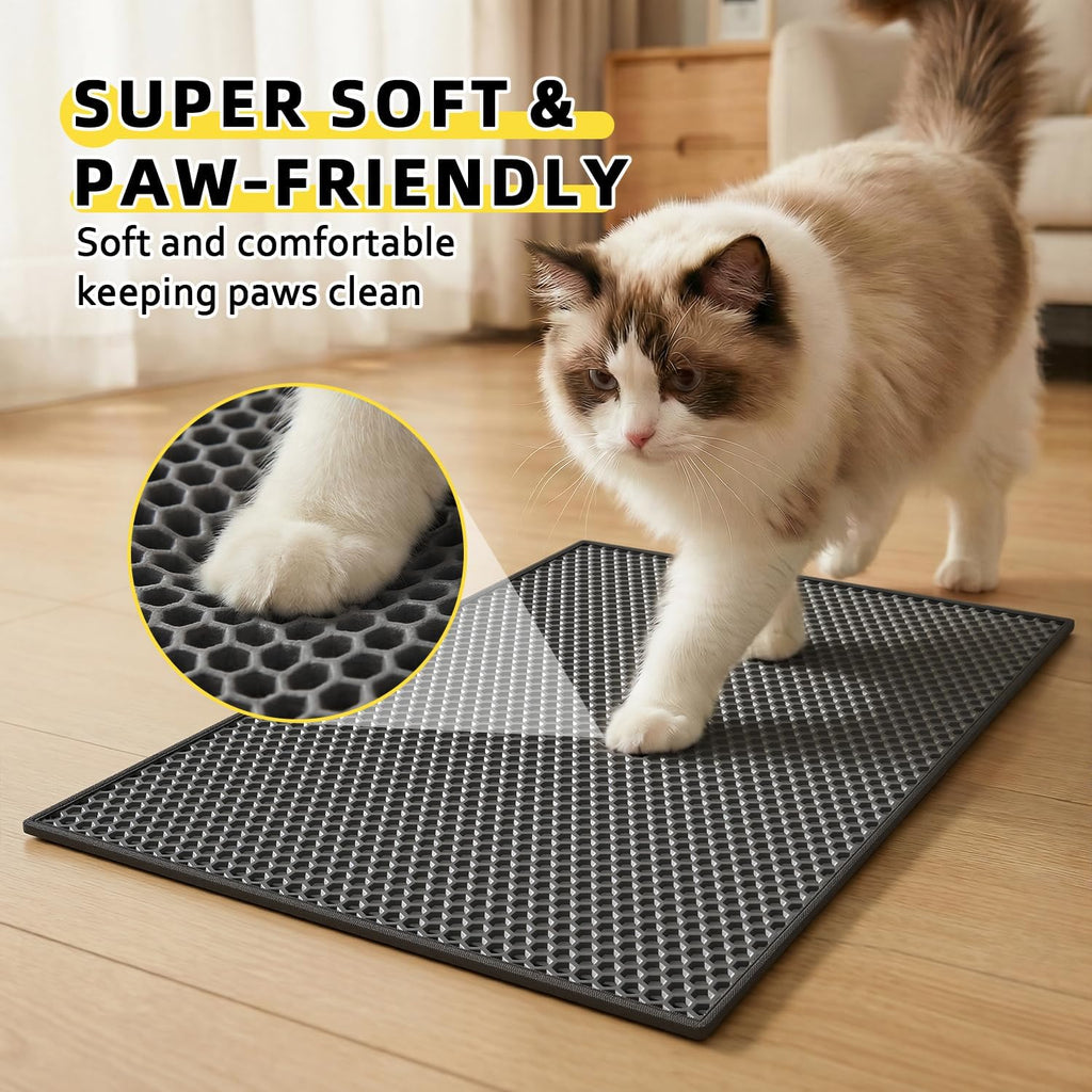 Cat Litter Mat, 15"X24", Waterproof, Easy to Clean (Black-1Pack) | Double-Layer Honeycomb for Effective Litter Trapping, Premium Durable EVA, Non-Slip, Paw-Friendly Soft Surface