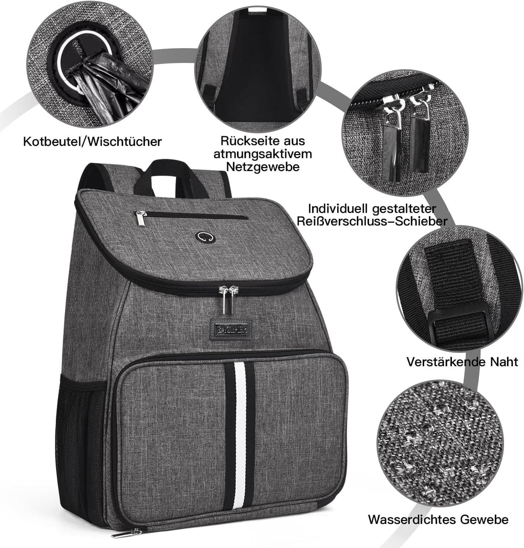 BAGLHER丨Dog Travel Bag, Airline Approved Pet Supplies Backpack, Dog Travel Backpack Accessories Set with 2 Silicone Collapsible Bowls and 2 Food Baskets, Gray