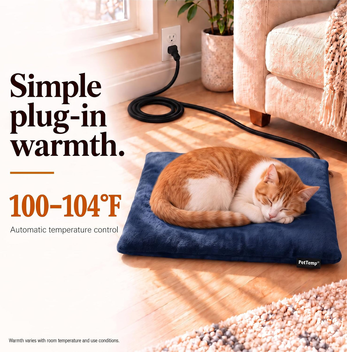 Dog Heating Pad, Heated Cat&Dog Bed, Safety Listed, Constant Warmth, Blue