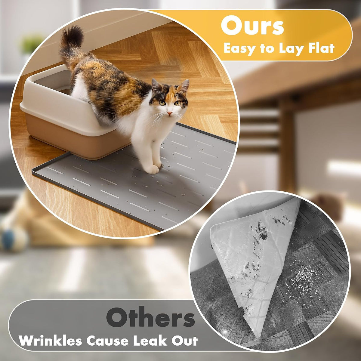 Pieviev Silicone Cat Litter Mat, Traps Litter & Easy to Clean, 34'' x 22'' | Raised Edges Lock Litter & Urine, Scratch and Wear-Resistant Cat Box Mat, Non-Slip Backing, Fit Most Standard Boxes