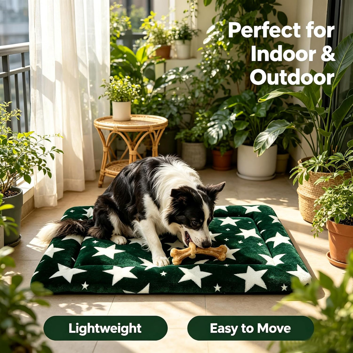 Dog Bed Mat,Reversible & Ultra Soft Kennel Pad-Machine Washable Pet Bed for Dogs & Cats-All-Weather Crate Liner for Crates,Carriers & Travel (Big Star&Green, 35.0" L x 23.0" W x 1.5" Th)
