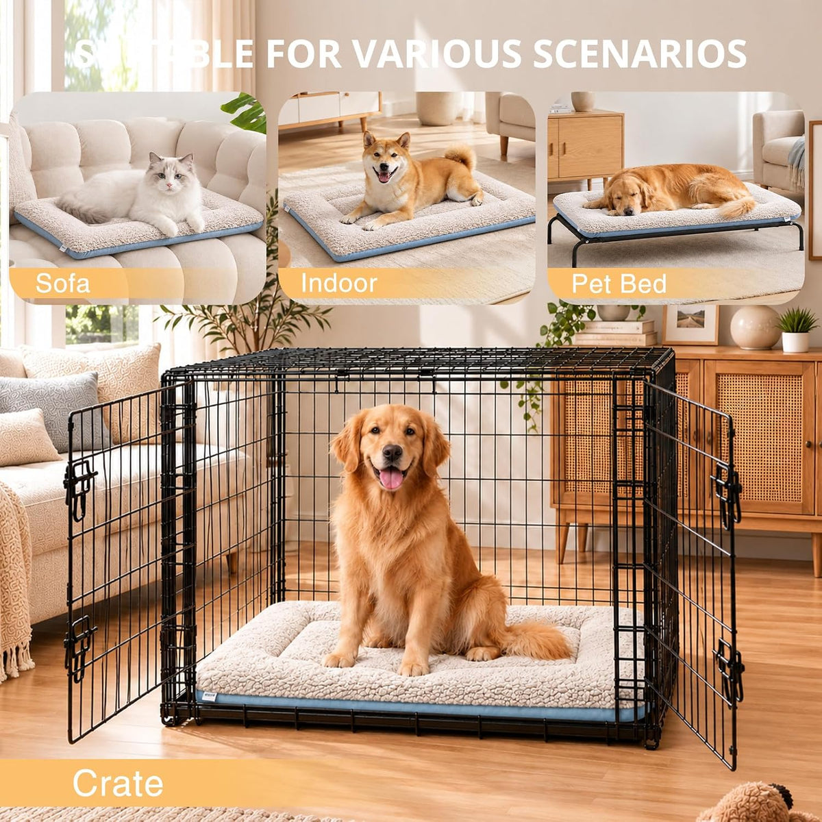 Dog Crate Pad 35" x 24" Self Warming Pet Bed for Medium Dogs, Gray