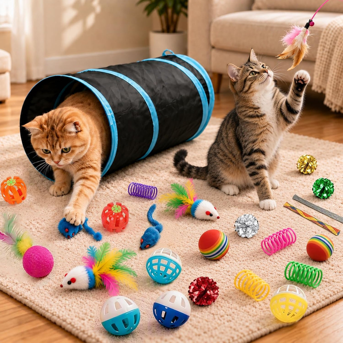 iCAGY 25 Pcs Cat Toys Set, Cat Tunnel Toy for Indoor Cats, Kittens