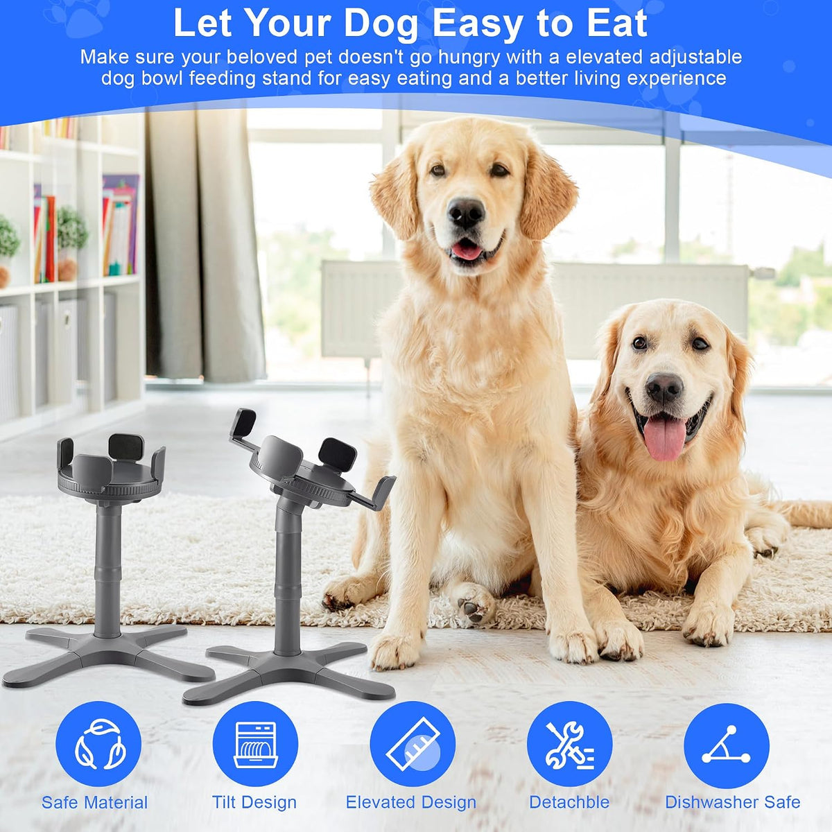 Dog Bowls Elevated Adjustable Stand,Tilted Raised Feeder for 5.5‑9.5in Bowl