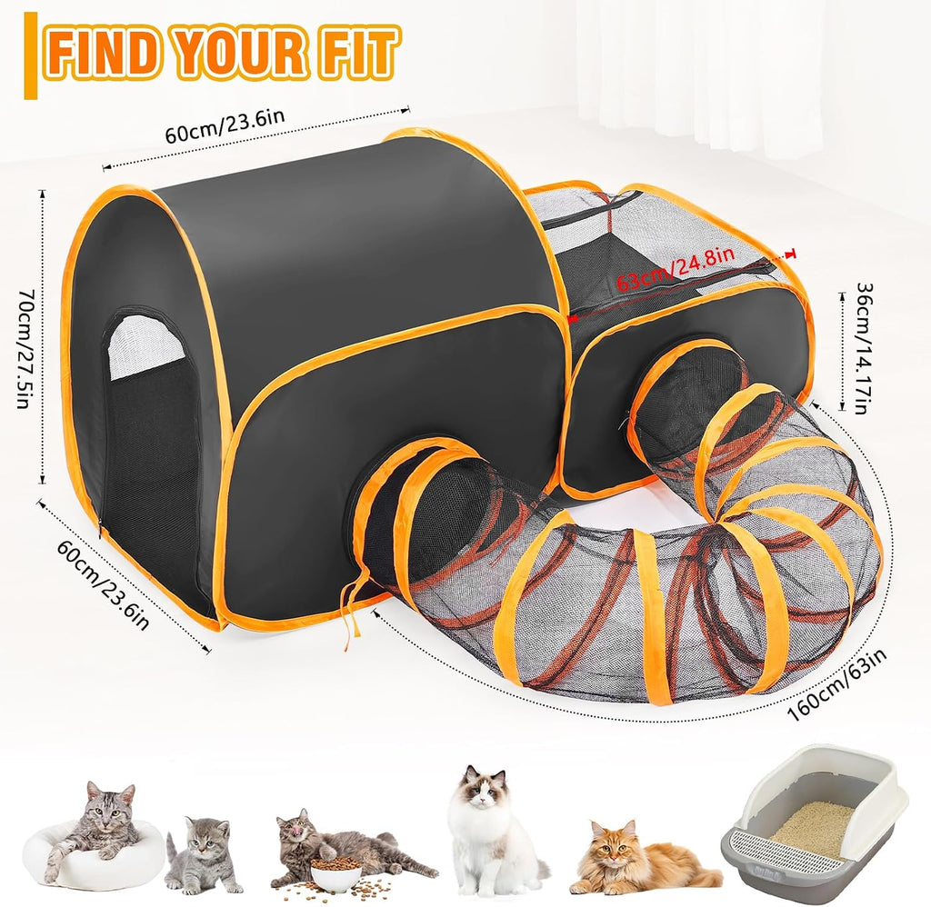 Tailtastic Indoor/Outdoor Cat Playpen with Surround Tunnel 2 Zones Black