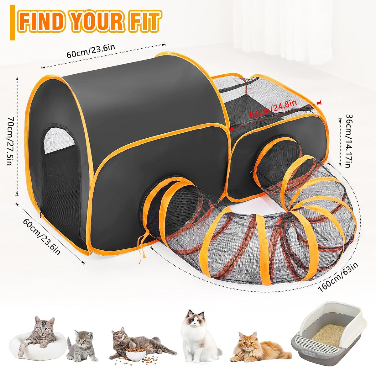 Tailtastic Indoor/Outdoor Cat Playpen with Surround Tunnel 2 Zones Black