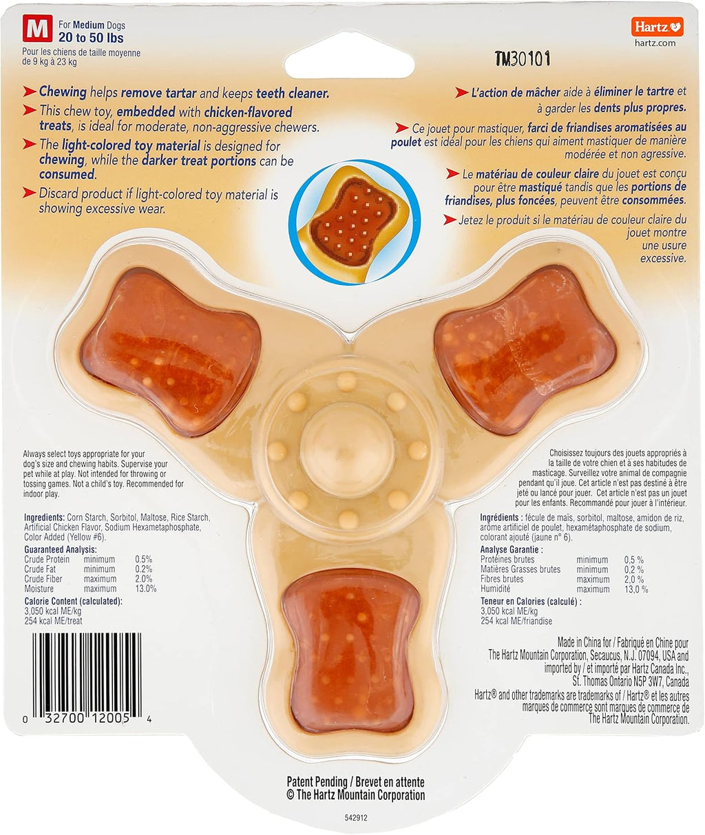 Hartz Chew ‘n Clean Chew Toy and Treat in One Chicken Flavored Tri-Point Dog Toy, Medium (Pack of 12)