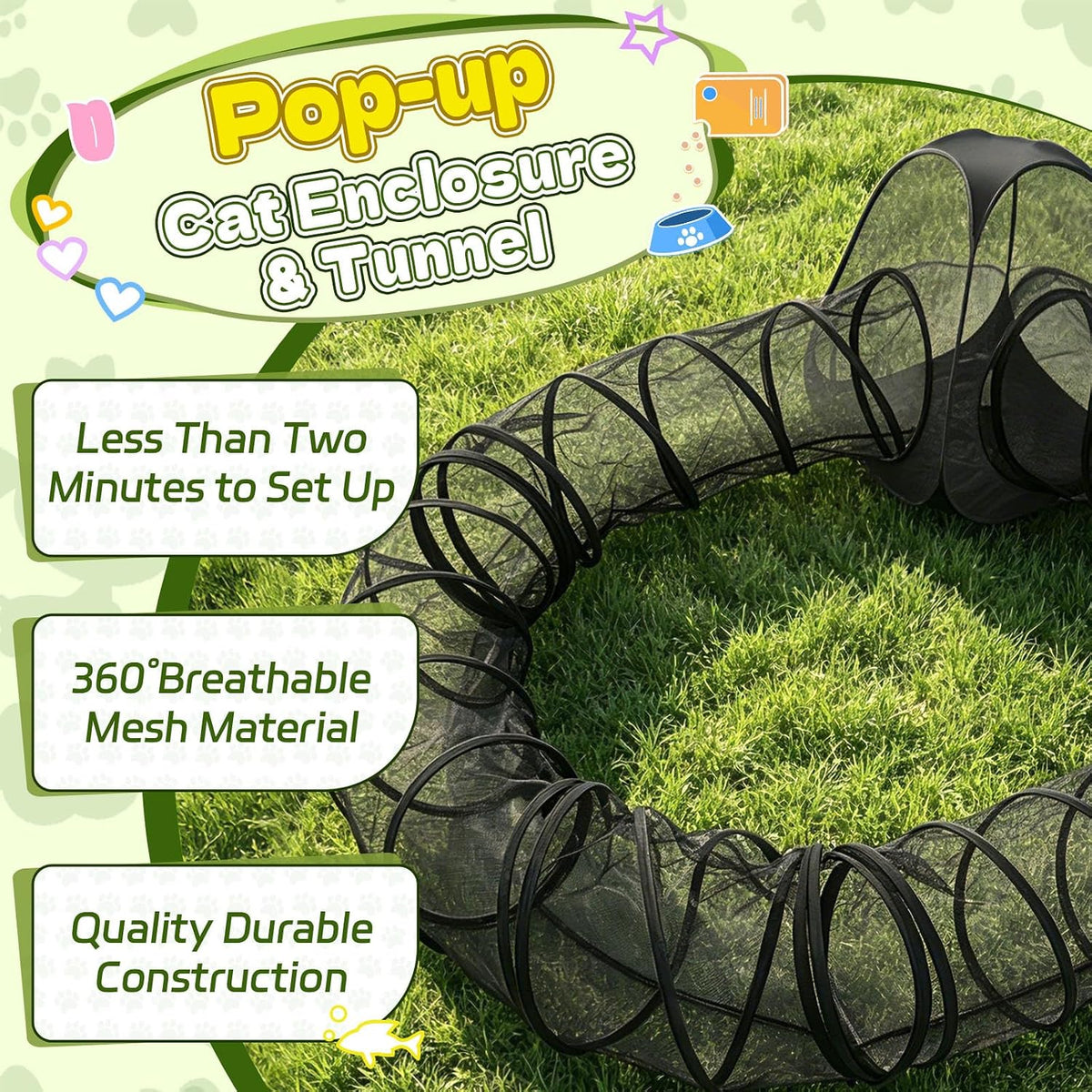 CypherX Outdoor Cat Tunnel Enclosures Portable Catio Pop Up Tent Cage