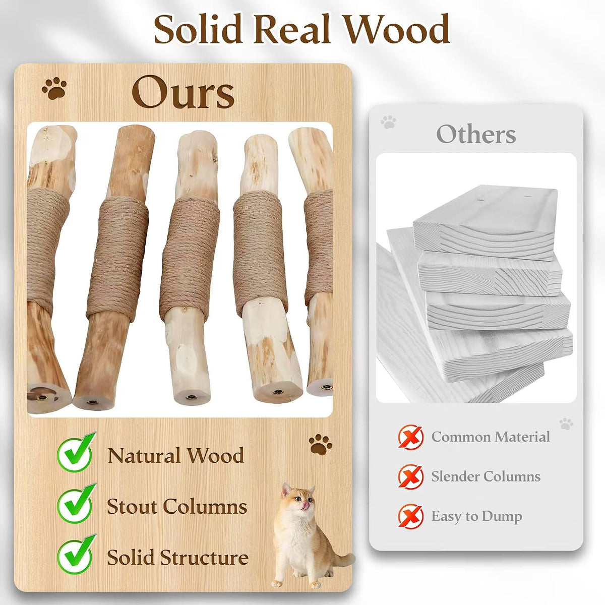 HITTITE Natural Wood Cat Tree Tower with Scratching Post, 40 Inches Tall Modern Cat Tower with Cozy Bed and Condo, Luxury Real Branch Cat Tree for Indoor Cats Large Adult, Khaki.
