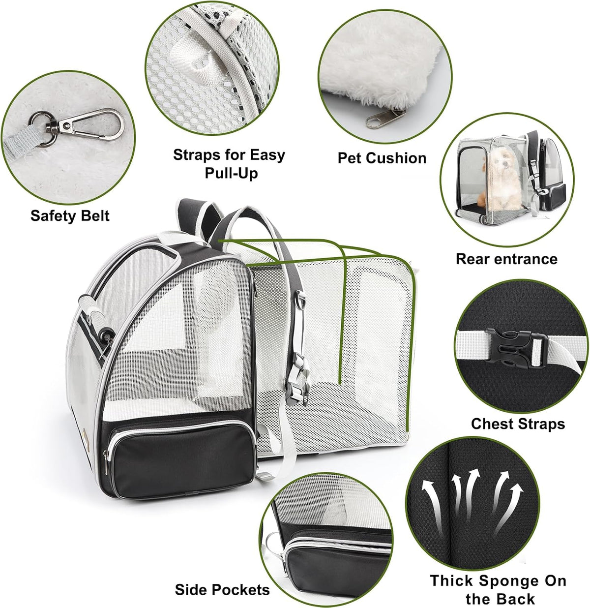 Texsens Innovative Traveler Bubble Backpack Pet Carriers for Cats and Dogs (Expandable-Black)