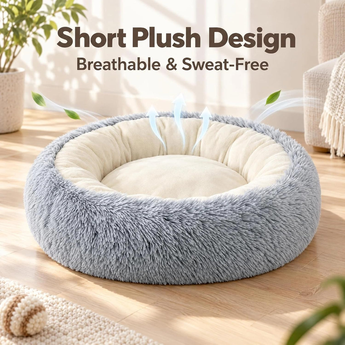 Calming Donut Pet Bed, Grey 19.7in for Cats Small Medium Dogs