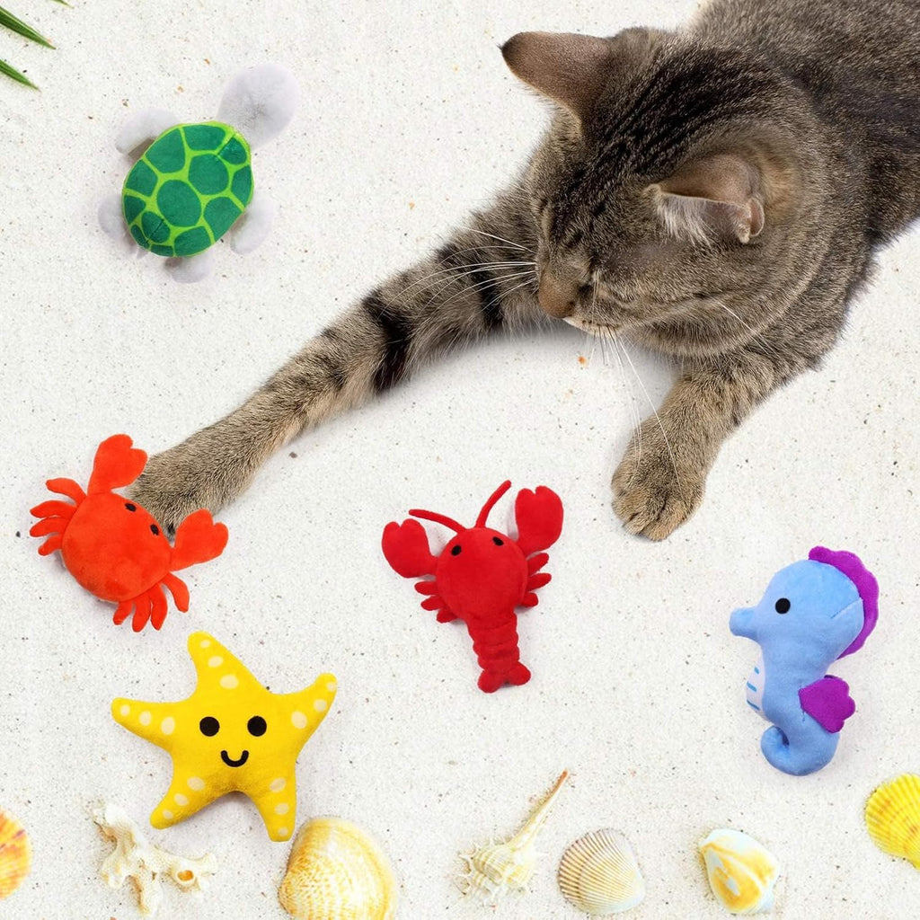 CiyvoLyeen Plush Sea Animal Catnip Toys for Indoor Cats 6 Pack