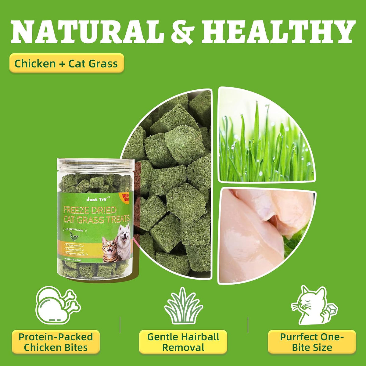Just Try 3.52 oz Freeze Dried Cat Grass Treats Hairball Control & Healthy