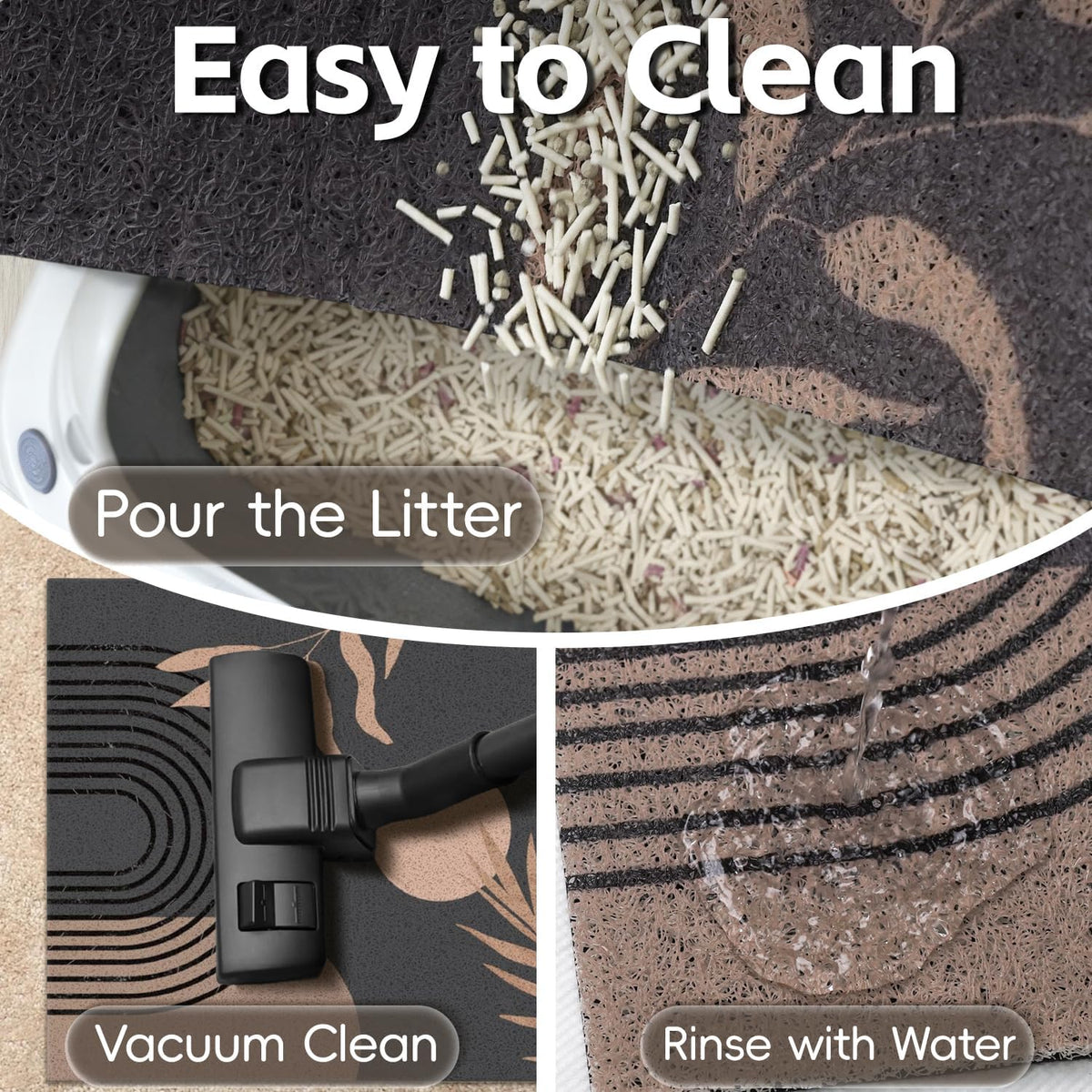 Cat Litter Mat Litter Trapping Mat, 33"x22" Waterproof Urine Proof Litter Box Mat Catcher Mat Non-Slip Washable for Kitty Kitten, Black