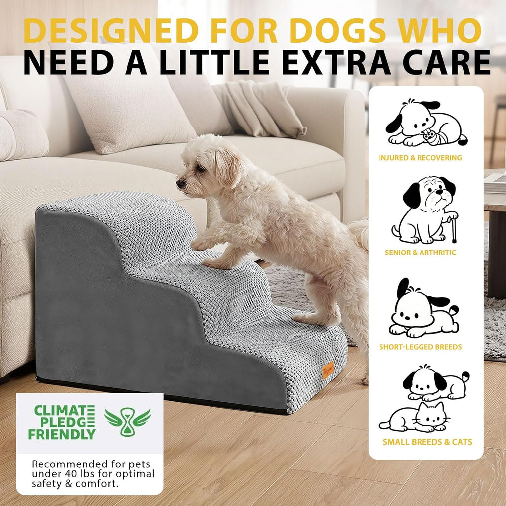 Dog Stairs for Small Dogs, 3-Step Non-Slip Foam Pet Steps for Couch Bed