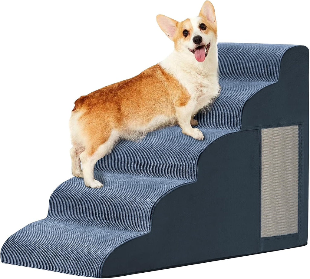Ahpmeoa Dog Stairs for Small Dogs 22.6" H, Dog Ramp for Bed, 5-Step, Navy