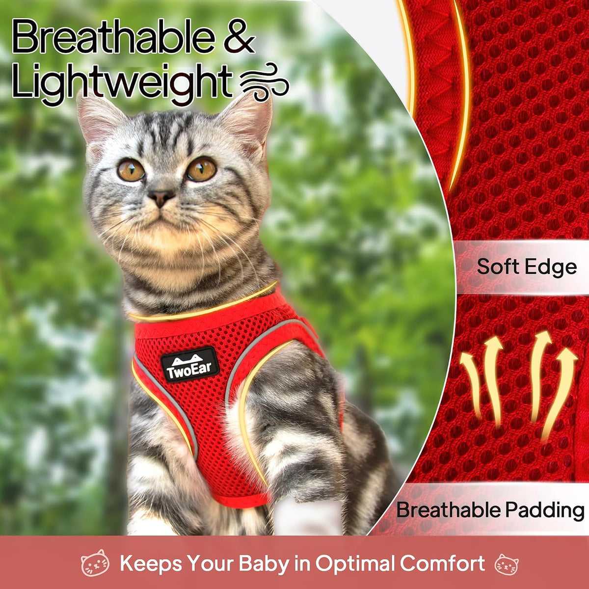 Twoear Cat Harness and Leash Set, Escape Proof Kitten Harness for Walking