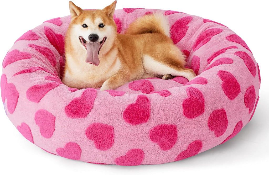 LE SURE Shown on TV Jacquard Donut Dog Beds Large,Lover Hearts 36x36x8in