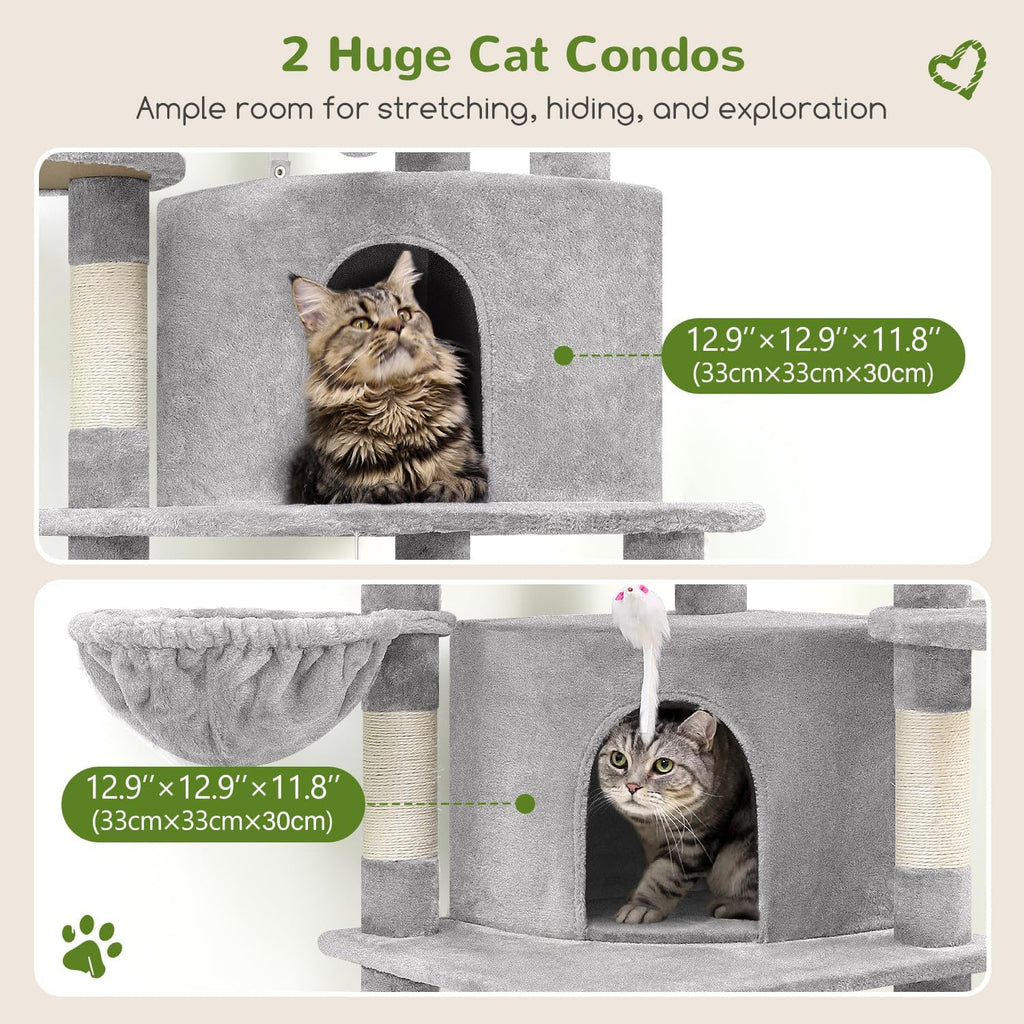 Globlazer 66in Corner Cat Tree Tower for Indoor Large Cat, C66, Light Grey
