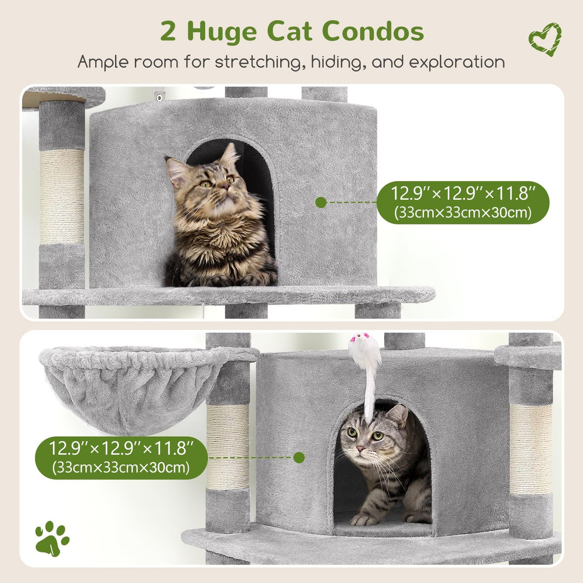 Globlazer 66in Corner Cat Tree Tower for Indoor Large Cat, C66, Light Grey