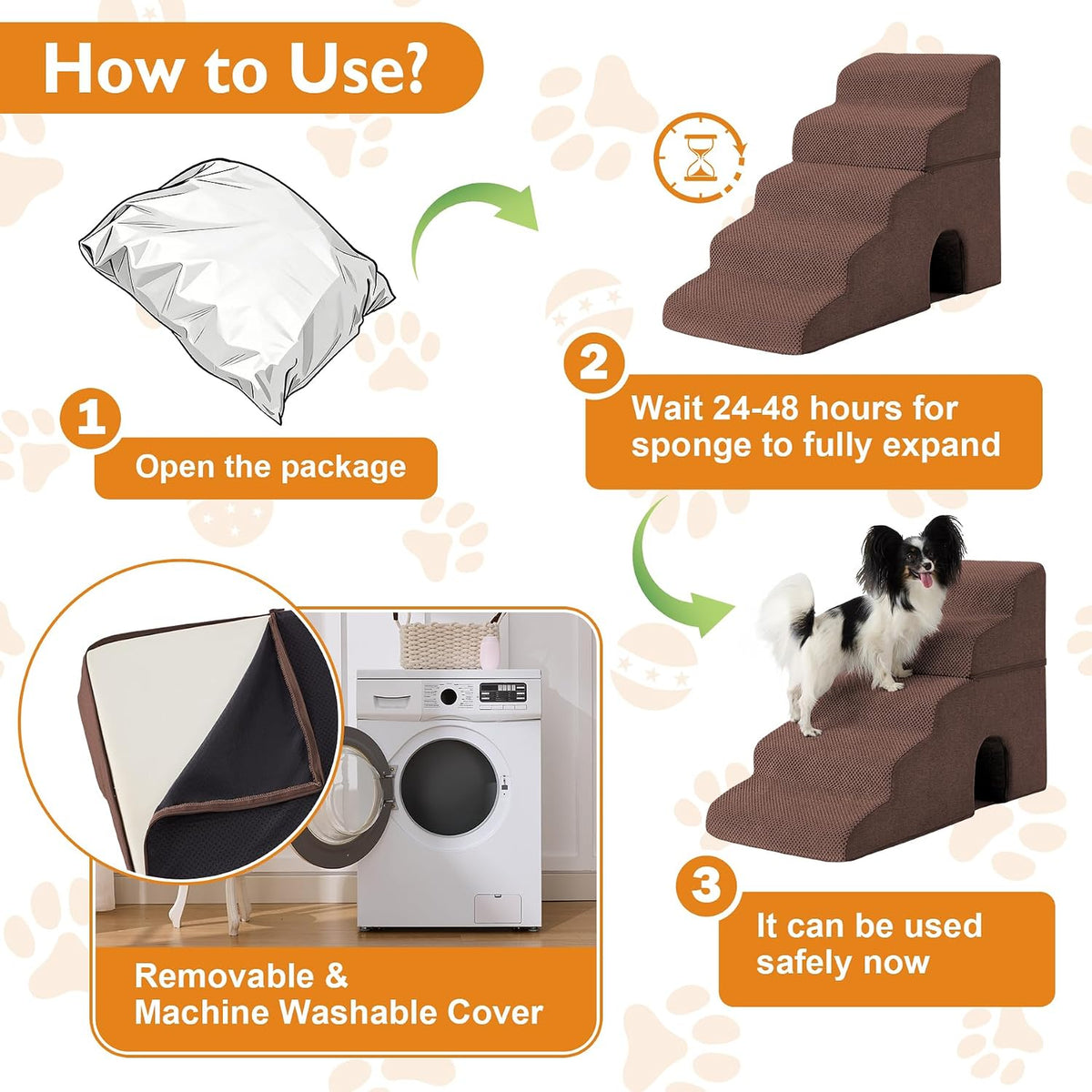 Ahpmeoa Dog Stairs for Small Dogs 16’’ H, 3-Step Dog Steps for Bed, Brown