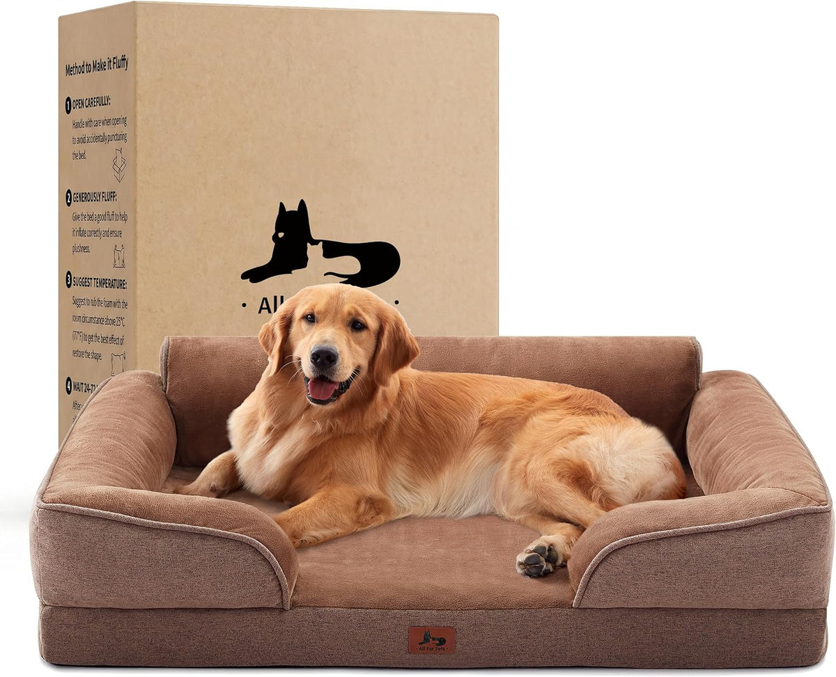 XL Orthopedic Dog Bed for Large Dogs, Removable Washable, Brown