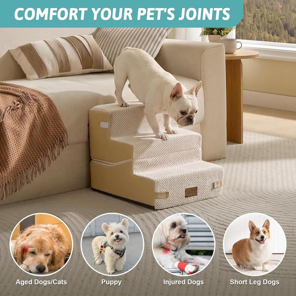 COZY KISS Dog Stairs for Small Dog, 14.2" H, 3 Step for Couch, Beige