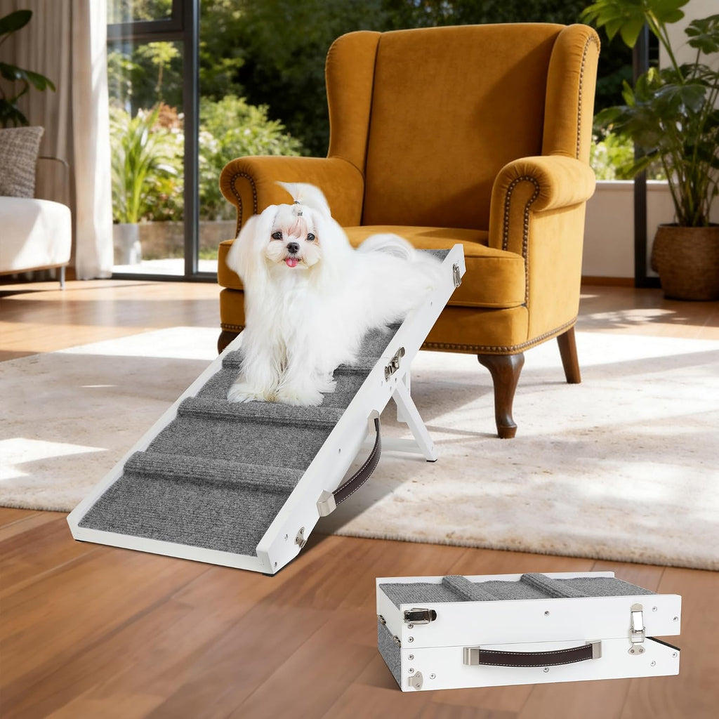 Dog Ramp for Small Dogs Foldable Pet Ramp for Couch Sofa (White)